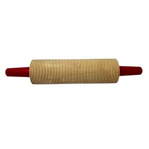 Corrugated Wooden Lefse Rolling Pin Red Handles 17.5in Norwegian Scandinavian